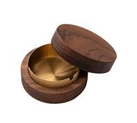 DAJASD Cenicero con tapa, Cenicero antiviento de nogal de acero inoxidable, cenicero de madera maciza anti-cenizas volantes, Para sala de estar de oficina interior al aire libre - 10.4 X10.4 X 4.5cm
