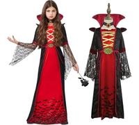 DAJASD Disfraz De Halloween De Vampiro Para Niña, Vestido Vampiresa Con Collar, Disfraz Vampiro Gotico, Halloween Vampir Victoriano Gótico Para Halloween Carnaval Cosplay Fiesta