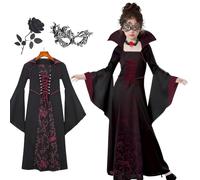 DAJASD Disfraz De Vampiro Niña, Disfraz Niña Halloween Vampiresa, Vampire Disfraz Vestido Con Collar Para Halloween, Gótico, Vampiro, Carnaval, Fiesta