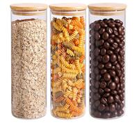 DAJAVE 3 tarros de almacenamiento con tapa, 2200 ml, con tapa hermética de bambú, tarros de almacenamiento de cristal, tarros de almacenamiento con etiquetas y lápiz para pasta 28 x 10 cm