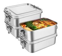DAJAVE 4 piezas de fiambrera de acero inoxidable 850ml de acero inoxidable Bento Box, Bento Box para niños y adultos, a prueba de fugas y con anillo de sellado, recipientes para comida preparada