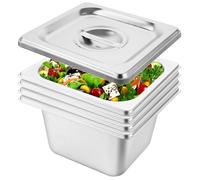 DAJAVE 4 recipientes gn con tapa, juego de bandejas para pan, recipientes de acero inoxidable con tapa, recipiente de acero inoxidable con tapa, recipiente gastronorm, recipiente para calentar