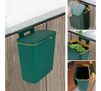 DAJAVE Cubo de basura colgante de 10 l, pequeño cubo de basura colgante de pared de plástico con tapa para montaje en pared, cocina, puerta, baño, caravana