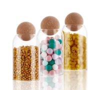 DAJAVE Juego de 3 tarros con bola de corcho, 800 ml, cristal transparente apto para alimentos, con tapa, para especias, azúcar, café, galletas