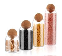 DAJAVE Juego de 4 tarros con bola de corcho, 1500 ml+1200 ml+800 ml+500 ml, cristal transparente apto para alimentos, tarros con tapa para café, especias, azúcar, café, galletas