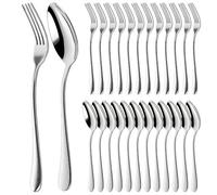 DAJAVE Juego de 48 cucharas y tenedores de acero inoxidable, tenedor de desierto, cuchara larga y cubiertos para pasteles, té, latte, cena, cafetería, hogar, hotel, restaurante