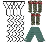 DAJAVE Juego de 5 anclajes de suelo para cama elástica, 40 cm, kit de anclaje para cama elástica con correas y cuerda de 4 m, kit de anclajes resistentes para trampolines, exteriores, columpios