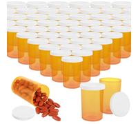 DAJAVE Paquete de 100 frascos vacíos para píldoras con tapa, 20 frascos de medicina de plástico para pastillas, manualidades, dulces, suplementos (naranja)