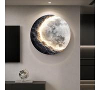 DAJIAYIQI Aplique de pared LED con diseño de luna, luz ambiental de arenisca con relieve 3D, lámpara regulable con control remoto, decoración de pared redonda moderna(B,50cm/19.6in)
