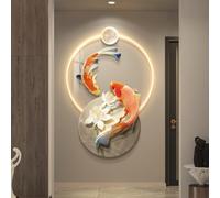 DAJIAYIQI Arte de pared 3D con peces koi y LED, decoración del hogar, impresiones de imágenes de carpas de la suerte Feng Shui en un estanque de lotos, obra de arte colgante iluminada(A,88 * 120cm)