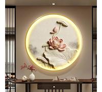 DAJIAYIQI Arte de pared redondo con iluminación LED, decoración mural de carpa de la suerte estilo Feng Shui, decoración artística 3D con control remoto para pasillos, comedores y oficinas(A,80cm)