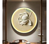 DAJIAYIQI Arte de pared redondo con iluminación LED, decoración mural de carpa de la suerte estilo Feng Shui, decoración artística 3D con control remoto para pasillos, comedores y oficinas(B,80cm)