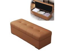DAJIAYIQI Banco almacenable auténtica Piel de Vaca, Cofre abatible Gran Capacidad, reposapiés tapizado Resistente 330 Libras, Banco pie Cama para Entrada y Dormitorio(Brown,L-78.7in)
