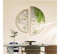 DAJIAYIQI Esculturas de pared modernas, arte mural 3D de peces koi semicirculares con marco de aluminio dorado y panel trasero reforzado, pintura Feng Shui para(Style A,70+90cm)