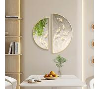 DAJIAYIQI Esculturas de pared modernas, arte mural 3D de peces koi semicirculares con marco de aluminio dorado y panel trasero reforzado, pintura Feng Shui para(Style B,60+80cm)