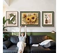 DAJIAYIQI Juego de 3 cuadros decorativos para pared, láminas de arte vintage, imágenes de flores con marco negro para paredes, lienzos modernos para escaleras, pasillos y oficinas(A,90 * 70CM)