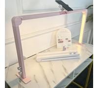 DAJIAYIQI Lámpara de media luna para mesa de uñas - Lámpara de escritorio tríptica de 34" con soporte para teléfono, marco LED cuadrado para manicura, 3 temperaturas de color (3000k-6000k)(Pink)