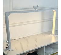 DAJIAYIQI Lámpara de media luna para mesa de uñas - Lámpara de escritorio tríptica de 34" con soporte para teléfono, marco LED cuadrado para manicura, 3 temperaturas de color (3000k-6000k)(White)