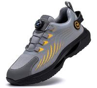 Dajingkj Zapatos de seguridad para hombre, ligeros, modernos, con botón giratorio, zapatos de trabajo, cojín de aire, zapatillas transpirables con puntera de acero, gris, 42 EU