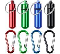 DAJISI 8 pastilleros pequeños con mosquetones, llavero de metal impermeable, contenedor de píldoras de metal colorido, cilíndrico, portátil, para actividades al aire libre, viajes, camping