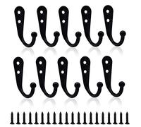 DAJMAIEZ 10 Piezas Ganchos Percheros de Pared, Gancho Simple Vintage de Metal, Antiguos Ganchos de Retro con Tornillos para Ropa Sombrero Dormitorios Cocina Baños Dormitorio, Negro