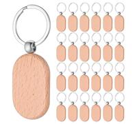 DAJMAIEZ 25 Piezas Llaveros de Madera en Blanco Personalizada, Llaveros DIY con Anillos, Rodajas de Madera para Manualidades y Grabado Pirograbado (oval)