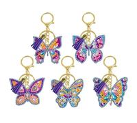 DAJUMOO Diamond Painting Llavero，5 Pcs de Doble Cara Pintura de Diamantes Mariposa Colgante,para Niños Adultos 5D Cuadros de Diamantes Kit Completo ，Bolso Mano Decoración para 6 8 10 Niñas Regalo