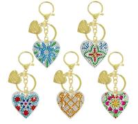 DAJUMOO Diamond Painting Llavero，5 Pcs de Doble Cara Pintura de Diamantes Mariposa Colgante,para Niños Adultos 5D Cuadros de Diamantes Kit Completo ，Bolso Mano Decoración para 6 8 10 Años (corazón)