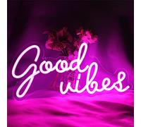 DAKABUKA Good Vibes,Luces de noche LED para decoración de pared, color rosa, 5 V, USB, con interruptor regulable, dormitorio, fiesta, restaurante, bar, hotel, decoración recreativa (16x7.5 pulgadas)