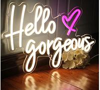 DAKABUKA Hello Gorgeous - Letreros de neón con luz LED Blanca Hello Beautiful Wall Art Regalo para decoración del hogar, Boda, cumpleaños, telón de Fondo de Fiesta con Interruptor