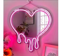 DAKABUKA Letrero de neón en forma de corazón, espejo de luz de neón rosa derretido, espejo de pared decorativo LED para dormitorio y habitación de niñas, estudio, tienda, decoración para fiesta