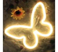 DAKABUKA Letrero de neón LED con forma de mariposa para decoración de espacios, letreros alimentados por USB o 3 pilas AA para niñas, decoración de pared, fiesta, San Valentín, Navidad, salón, niños,