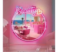 DAKABUKA Letrero de neón rosa acrílico LED de luz de neón espejo alimentado por USB para dormitorio, salón de belleza, sala de estar, decoración de habitación de niñas (14 x 13 pulgadas)