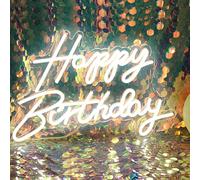 DAKABUKA Letrero LED de neón feliz cumpleaños, luz nocturna, decoración de fiesta de cumpleaños, color blanco, funciona con USB, decorativo para telón de fondo, fiesta, decoración de pared, 5 V