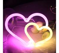 DAKABUKA Letreros de neón de doble corazón para decoración de pared, letreros LED de neón para dormitorio, luces de neón para fiestas en casa, bodas, despedidas de soltera, propuestas de matrimonio