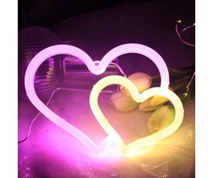 DAKABUKA Letreros de neón de doble corazón para decoración de pared, letreros LED de neón para dormitorio, luces de neón para fiestas en casa, bodas, despedidas de soltera, propuestas de matrimonio
