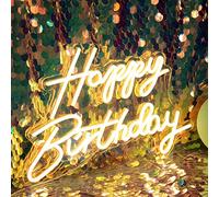 DAKABUKA Señal LED de neón de feliz cumpleaños luz nocturna decoración de fiesta de cumpleaños blanco cálido operado por USB decorativo para telón de fondo, fiesta, decoración de pared, 5 V