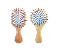DakCik Mini cepillo para el pelo, de bambú natural, con cojín de aire, peine de bolsillo pequeño apto para viajes, bonito regalo para niños, niñas, mujeres (2 unidades) (azul)