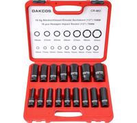 DAKCOS 1/2" Juego de 16 Llaves de Vaso Impacto con 6 Caras, Acero Cr-Mo, 10-32mm