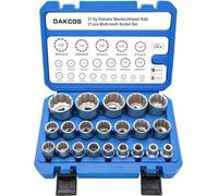 DAKCOS 1/2" Juego de 21 Llaves de Vaso Multidiente Vasos 12 caras, 8-36mm, CR-V con Superficie Cromado Mate
