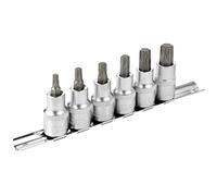 DAKCOS 1/2" Juego de 6 Llaves de Vaso para Torx Llaves de Vaso Estrella, T-Star T30 - T60, Kit de Vasos de Acero al Cromo Vanadio Broca de Acero de Aleación S2