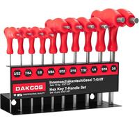 DAKCOS Juego de 10 llaves Allen con mango en T, juego de llaves hexagonales imperiales de 2/32 inch a 3/8 inch, con estante de almacenamiento, Cr-V