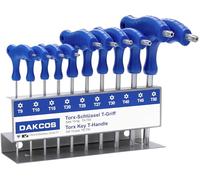 DAKCOS Juego de 10 llaves Torx con mango en T, llave de estrella T9-T50 con estante de almacenamiento, Cr-V