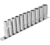 DAKCOS Juego de 11 llaves hexagonales largas, llaves de vaso métricas de 3/8 pulgadas, juego de enchufes de 8-19 mm con riel de metal para reparación de automóviles y bricolaje, CR-V, 63 mm de largo