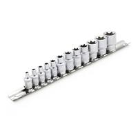 DAKCOS Juego de 12 Llaves E-Torx Llave de Vaso Torx Hembra, 5PC E4-E8 de 1/4" y 7PC E10-E20 de 3/8" 25mm de largo, CR-V