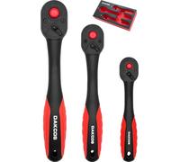 DAKCOS Juego de 3 Llaves de Carraca Trinquete Reversible de 1/2 1/4 3/8 Pulgada con Mango de Liberación Rápida, 72 Dientes Cr-V