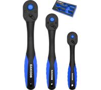 DAKCOS Juego de 3 Llaves de Carraca Trinquete Reversible de 1/2 1/4 3/8 Pulgada con Mango de Liberación Rápida, 72 Dientes Cr-V