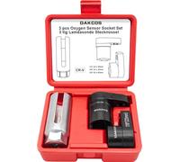 DAKCOS Juego de 3 Llaves para Sensores de Oxígeno, Accionamiento 1/2" y 3/8", Llave 22mm (7/8") con Corte Lateral, Herramienta para Extracción de Sensores