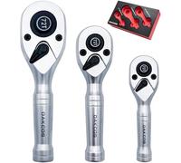 DAKCOS Juego de 3 Mini carracas Llaves de trinquete reversibles 1/4" 3/8" 1/2", Carraca giratoria de 72 Dientes, CR-V