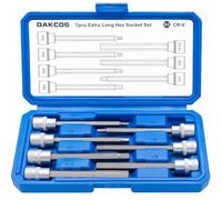 DAKCOS Juego de 7 llaves hexagonales largas de 3/8 pulgadas, H3, H4, H5, H6, H7, H8, H10, Tuercas de CR-V, broca de S2